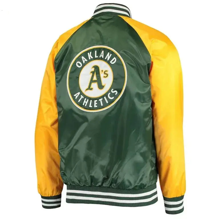 Oakland Athletics Lead Off Full-Snap Varsity Green/Yellow Satin Men's Jacket