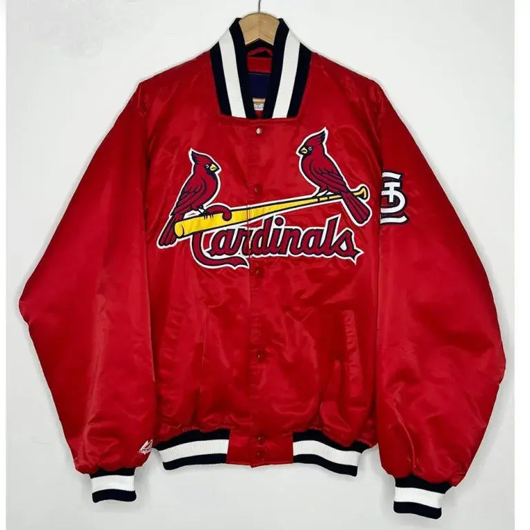 X St. Louis Cardinals Full-Snap Red Satin Bomber Men's Jacket