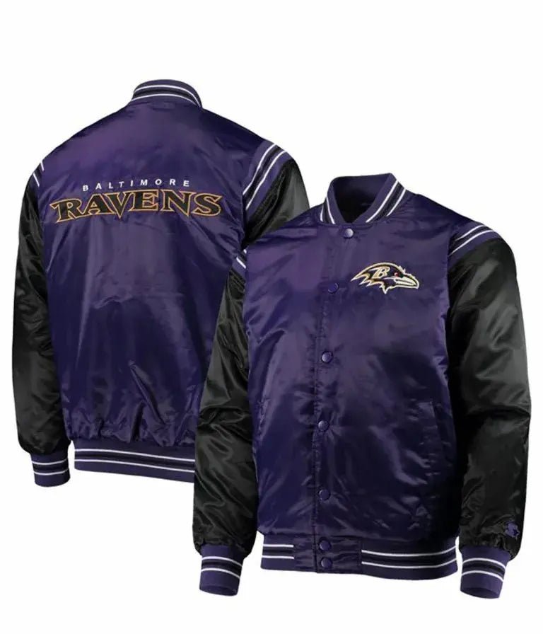 Baltimore Ravens Full-Snap Varsity Purple and Black Satin Men's Bomber Jacket