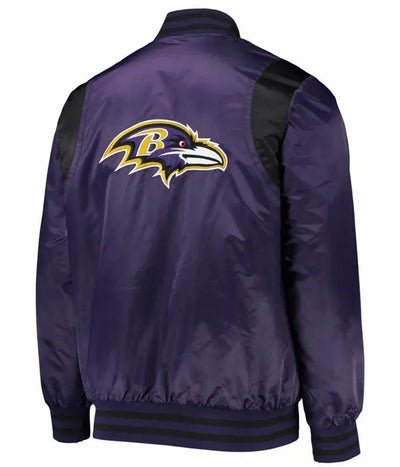 Baltimore Ravens Full-Snap Varsity Purple and Black Satin Men's Bomber Jacket