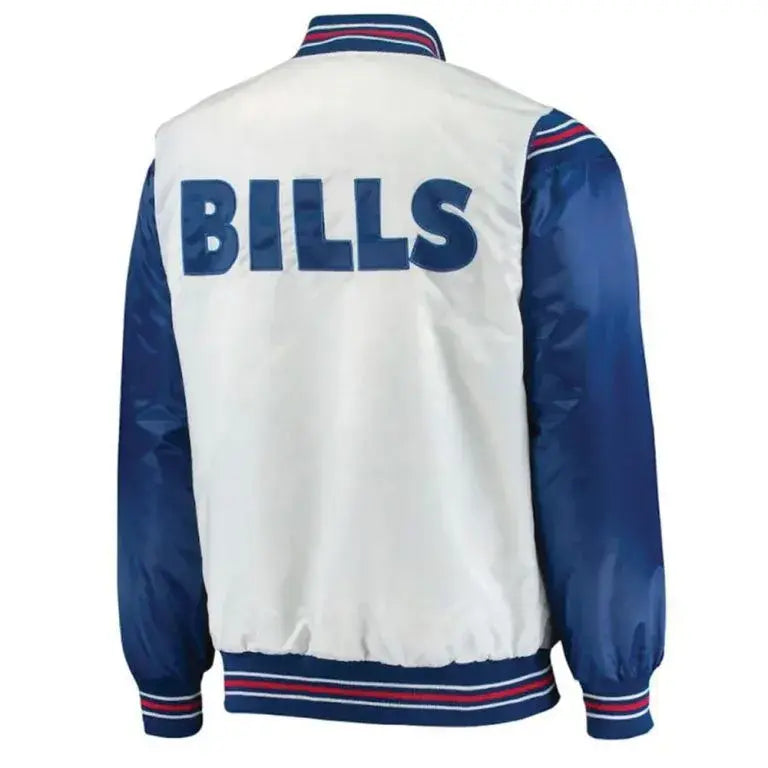 Buffalo Bills Full-Snap Varsity Blue and White Satin Men's Bomber Jacket