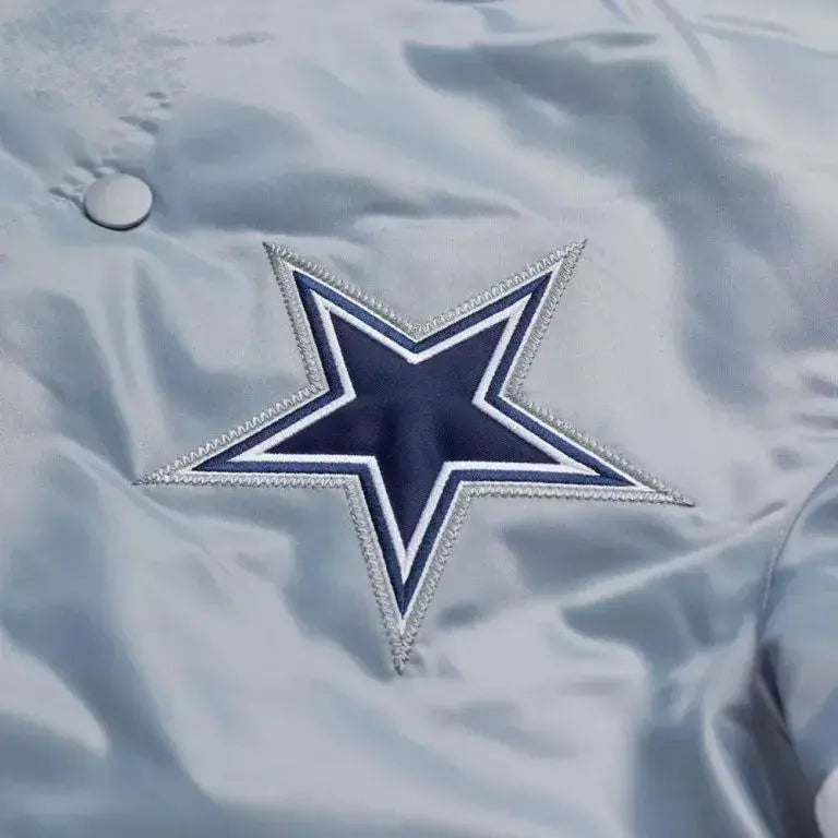 Dallas Cowboys Full-Snap Varsity Gray Satin Men's Bomber Jacket