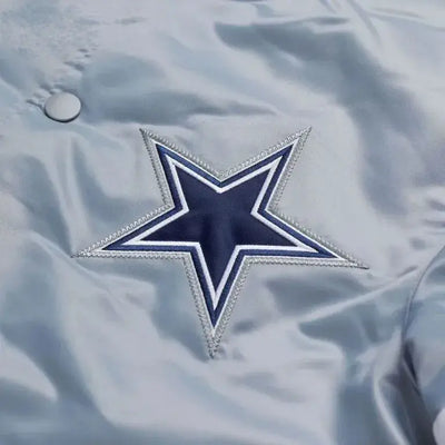 Dallas Cowboys Full-Snap Varsity Gray Satin Men's Bomber Jacket
