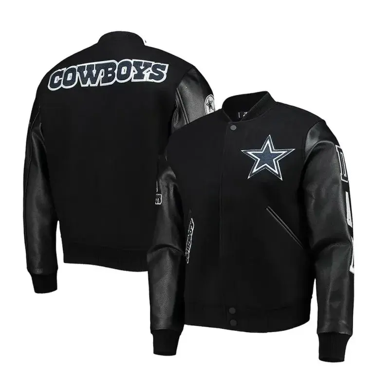 Dallas Cowboys Black Wool & Genuine Leather Sleeves Men's Varsity Jacket