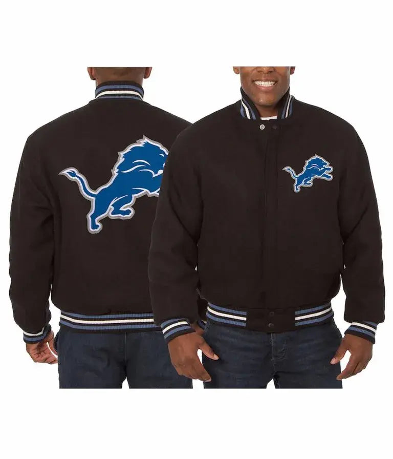 Detroit Lions Embroidered Black All Wool Men's Varsity Jacket