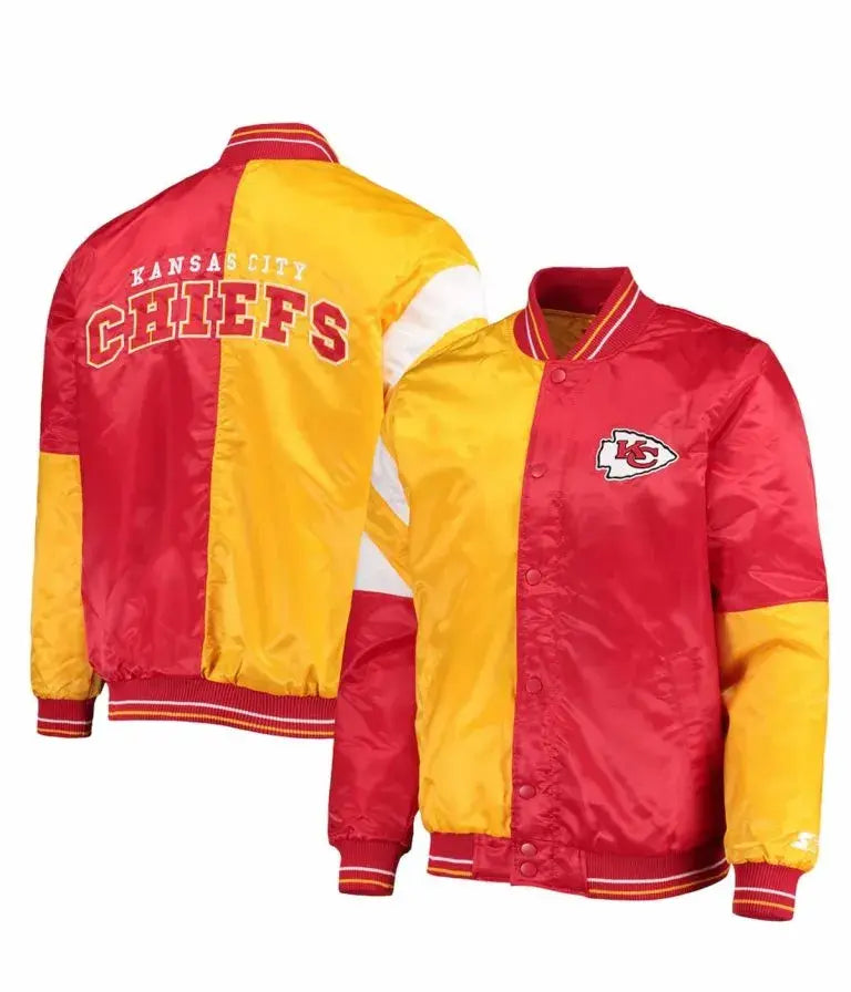 Kansas City Chiefs Full-Snap Varsity Red and Yellow Satin Men's Bomber Jacket