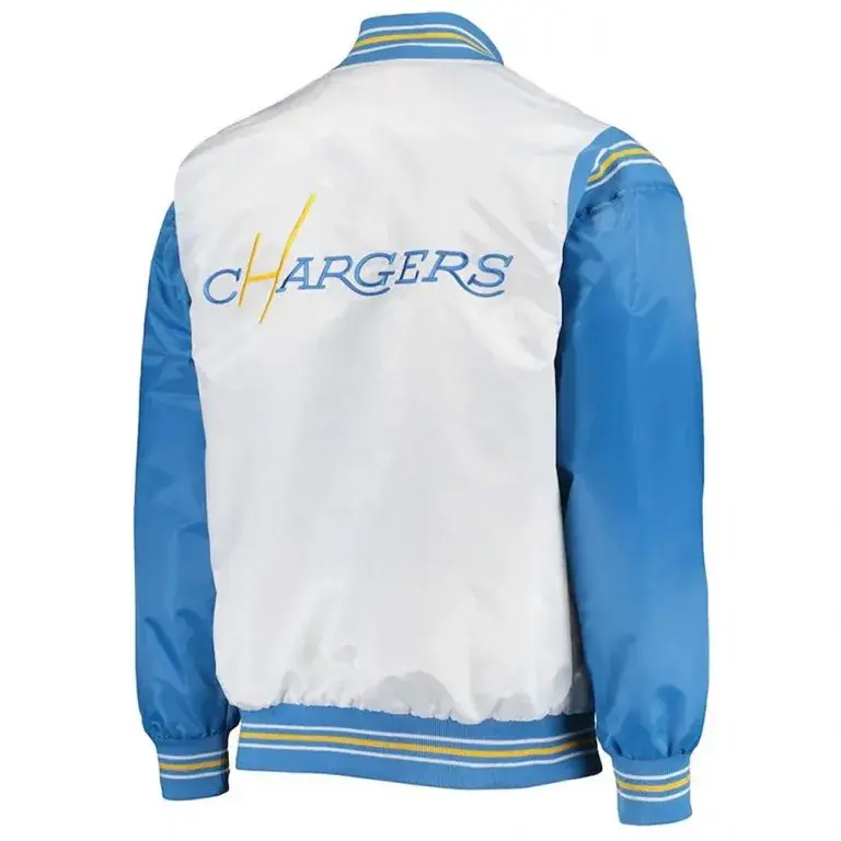 Los Angeles Chargers Renegade Throwback Full-Snap Varsity White and Powder Blue Satin Men's Bomber Jacket