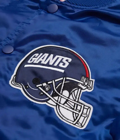 New York Giants Full-Snap Varsity Royal Blue Satin Men's Bomber Jacket