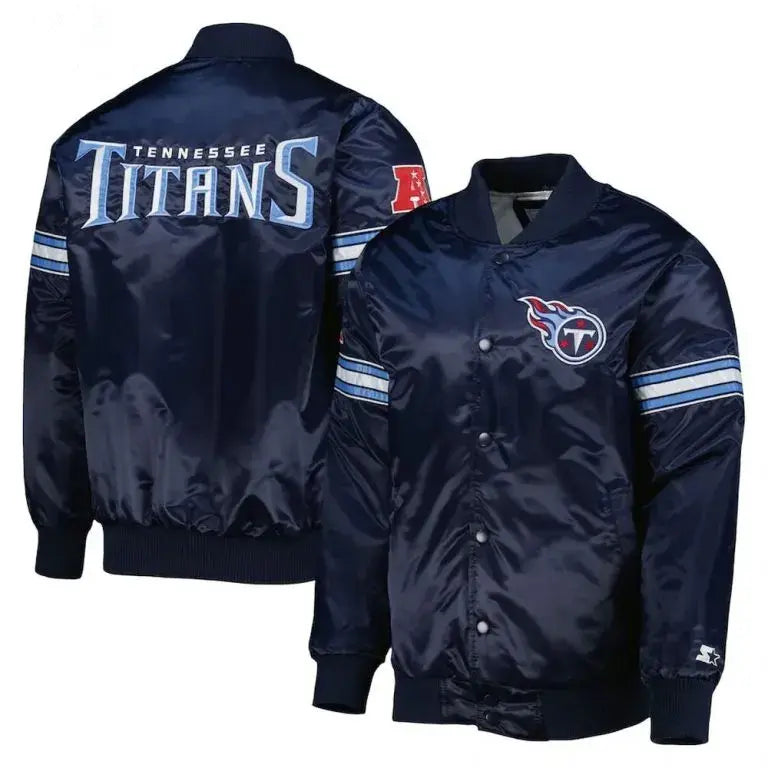 Tennessee Titans Full-Snap Varsity Navy Blue Satin Men's Bomber Jacket