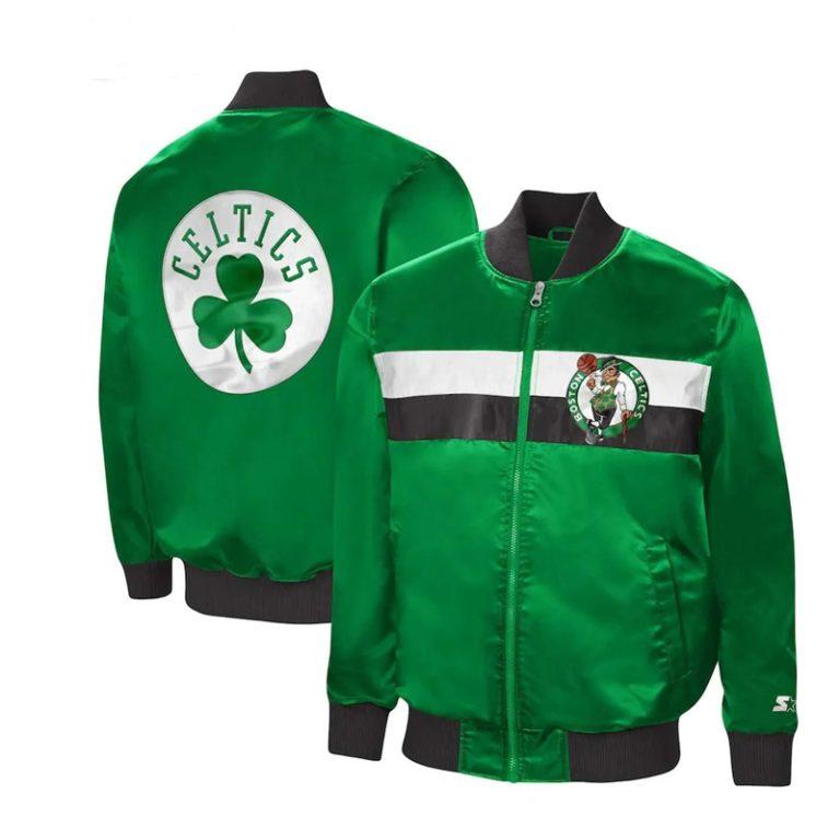 Boston Celtics The Ambassador Full-Zip Varsity Green Satin Men's Bomber Jacket