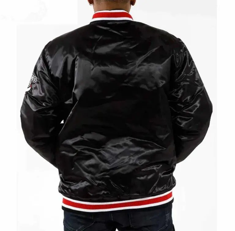 Chicago Bulls Full-Snap Varsity Black Satin Men's Bomber Jacket