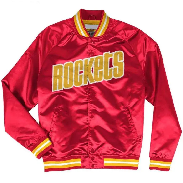 Houston Rockets Lightweight Full-Snap Varsity Red Satin Men's Bomber Jacket