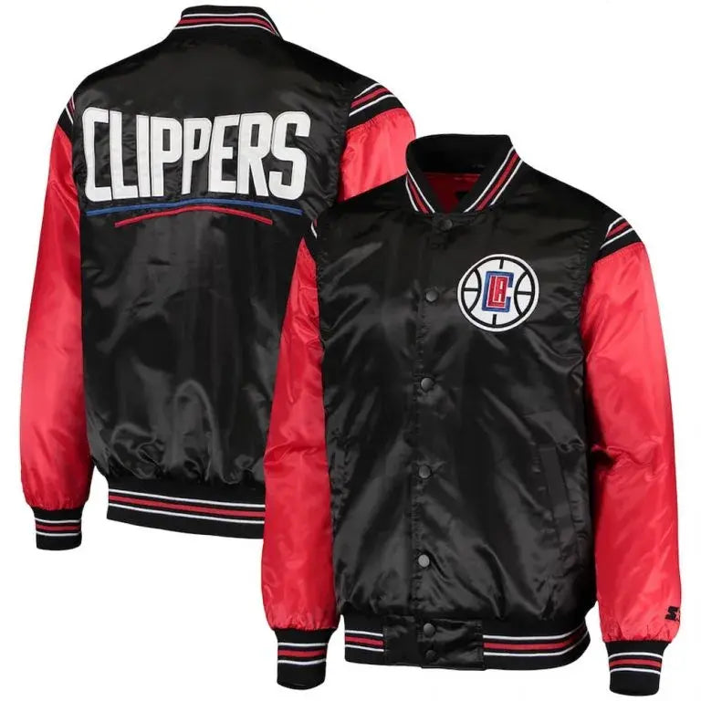 Los Angeles Clippers Full-Snap Varsity Red & Black Satin Men's Bomber Jacket