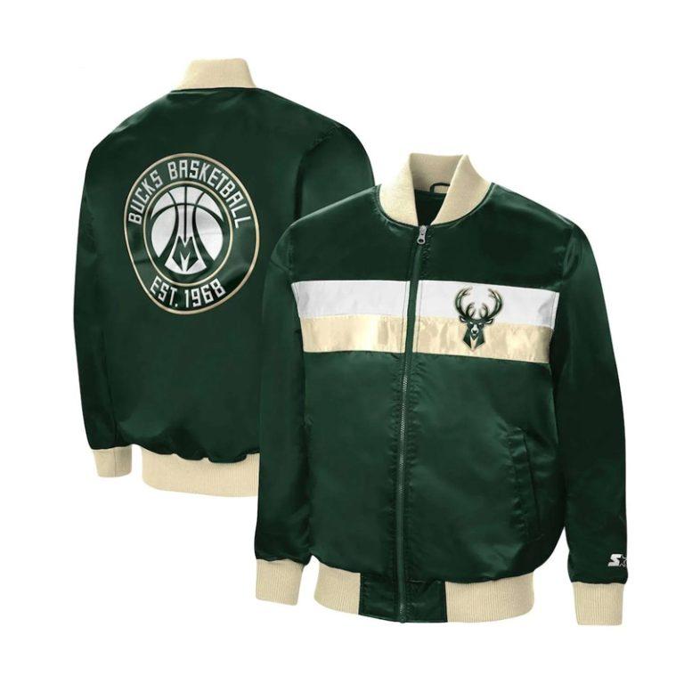 Milwaukee Bucks Ambassador Full-Snap Varsity Green Satin Men's Bomber Jacket