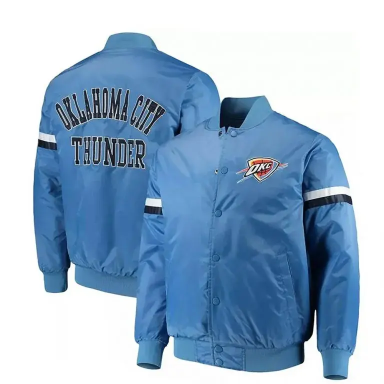 Oklahoma City Thunder Pick Full-Snap Varsity Blue Satin Men's Bomber Jacket