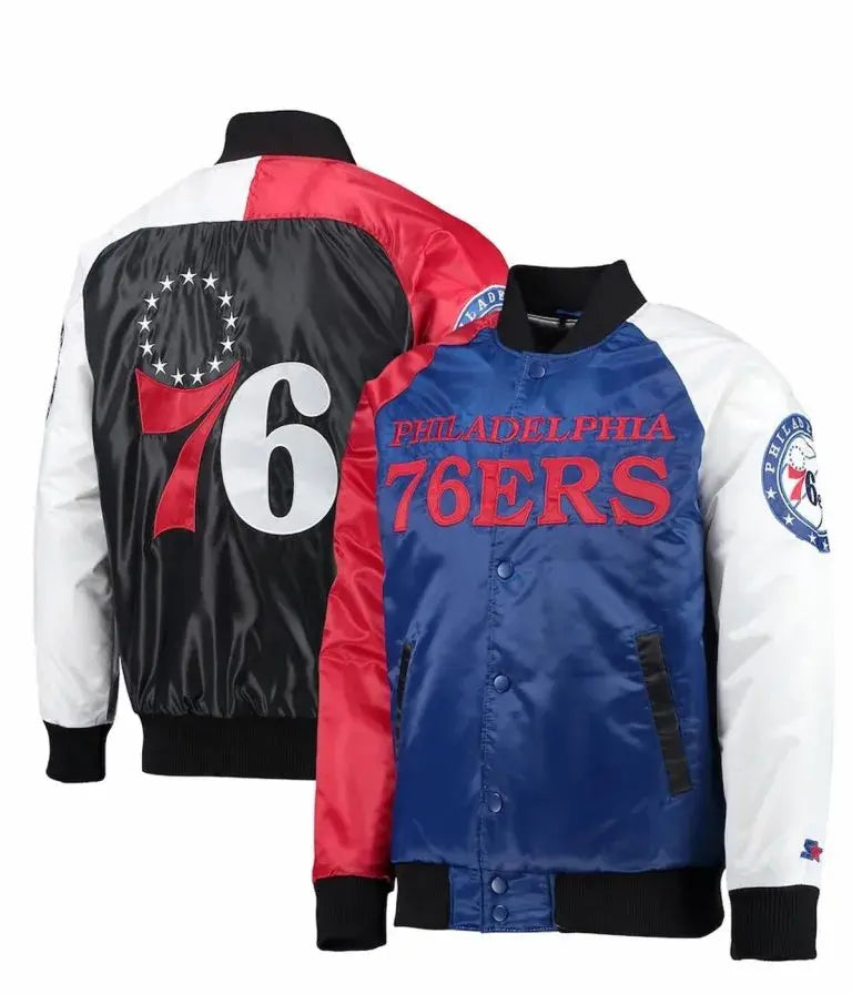 Philadelphia 76ers Full-Varsity Multicolor Satin Men's Bomber Jacket