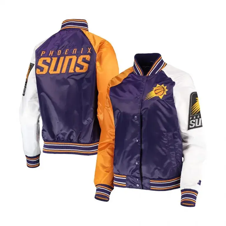 Phoenix Suns Reliever Full-Snap Varsity Tri Color Satin Men's Bomber Jacket
