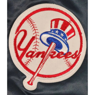 80s New York Yankees Full-Snap Bomber Navy Blue Satin Men's Jacket