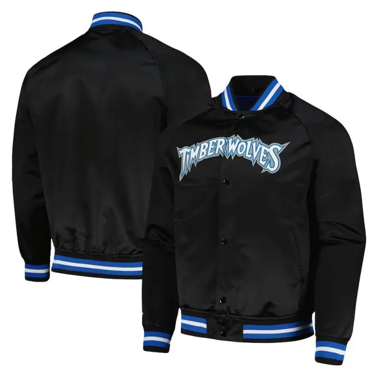 Minnesota Timberwolves Hardwood Classics Full-Snap Varsity White Satin Men's Bomber Jacket