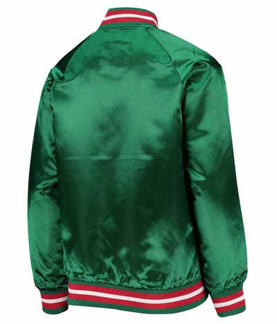 Milwaukee Bucks Hardwood Classics Full-Snap Varsity Green Satin Men's Bomber Jacket