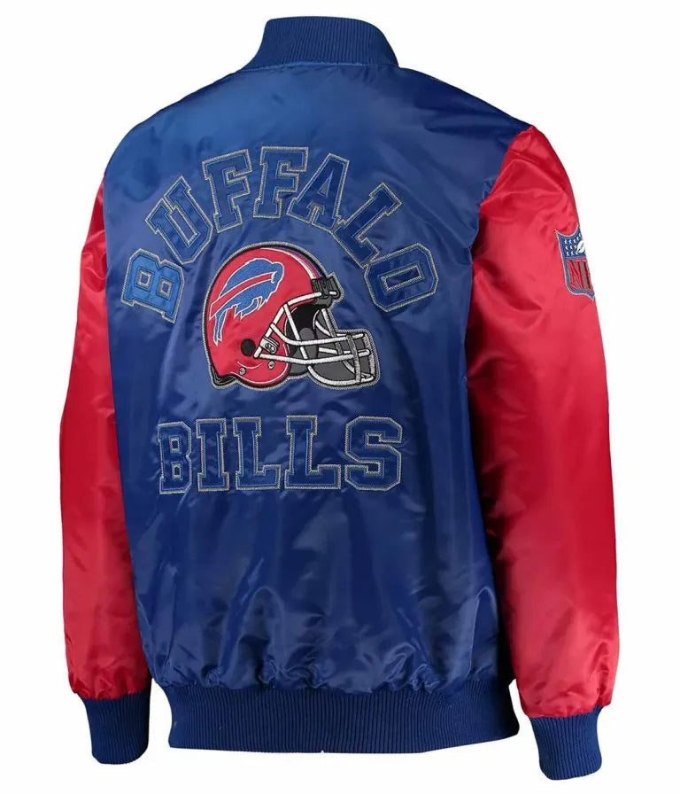 Buffalo Bills Locker Room Throwback Full-Snap Varsity Royal Blue and Red Satin Men's Bomber Jacket