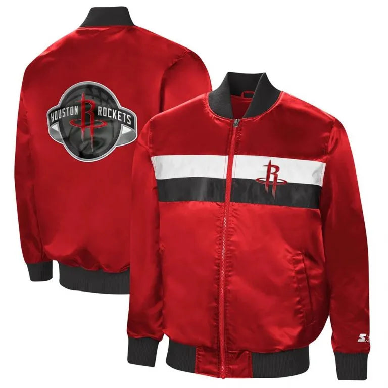 Houston Rockets Ambassador Full-Zip Varsity Red Satin Men's Bomber Jacket