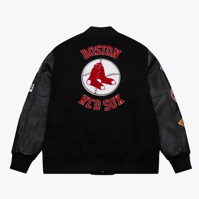 Boston Red Sox Black Out Wool and Genuine Leather Sleeves Full-Snap Varsity Men's Jacket