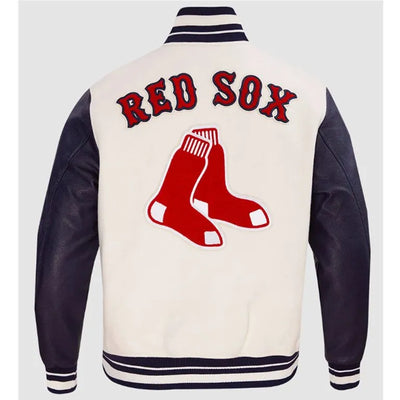 Boston Red Sox Retro White Wool & Navy Blue Leather Sleeves Varsity Men's Jacket