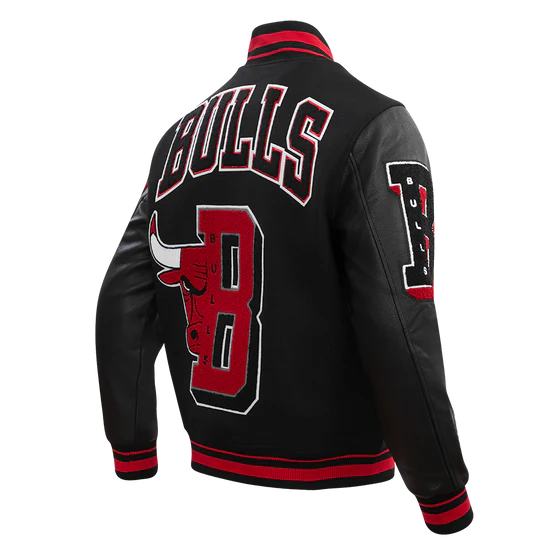 Chicago Bulls Mashup Black Wool & Genuine Leather Sleeves Men's Varsity Letterman Jacket