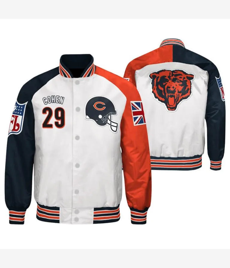 Chicago Bears Full-Snap Varsity Color Block Satin Men's Bomber Jacket