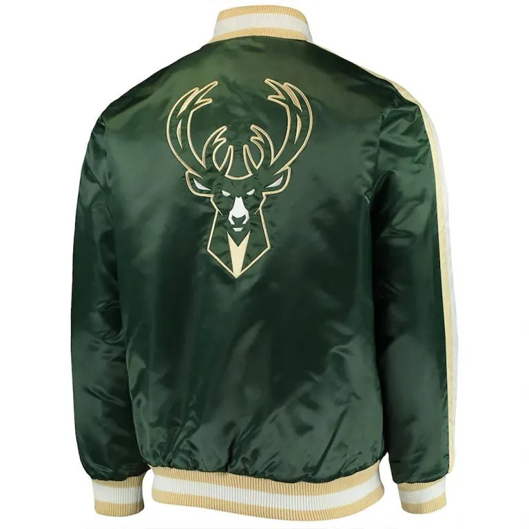 Milwaukee Bucks The Offensive Full-Snap Varsity Green Satin Men's Bomber Jacket