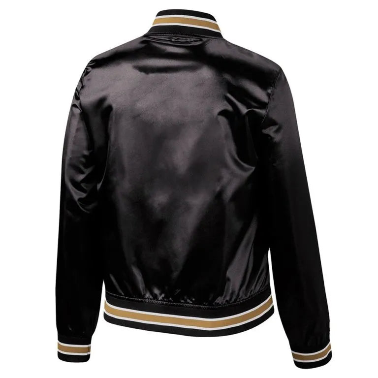 New Orleans Saints Lightweight Full-Snap Varsity Black Satin Men's Bomber Jacket