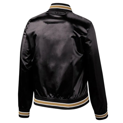 New Orleans Saints Lightweight Full-Snap Varsity Black Satin Men's Bomber Jacket