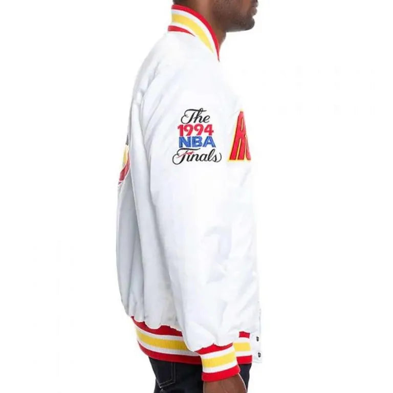 Houston Rockets Full-Snap Varsity White Satin Men's Bomber Jacket
