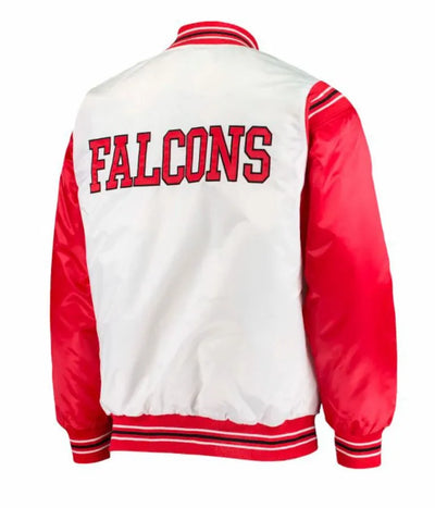 Atlanta Falcons Full-Snap Varsity Red and White Satin Men's Bomber Jacket