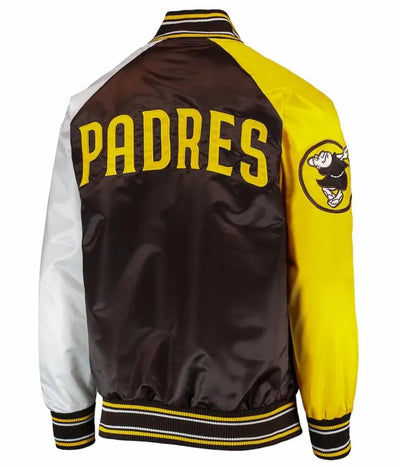 San Diego Padres Reliever Raglan Tri-Color Satin Varsity Full-Snap Men's Jacket
