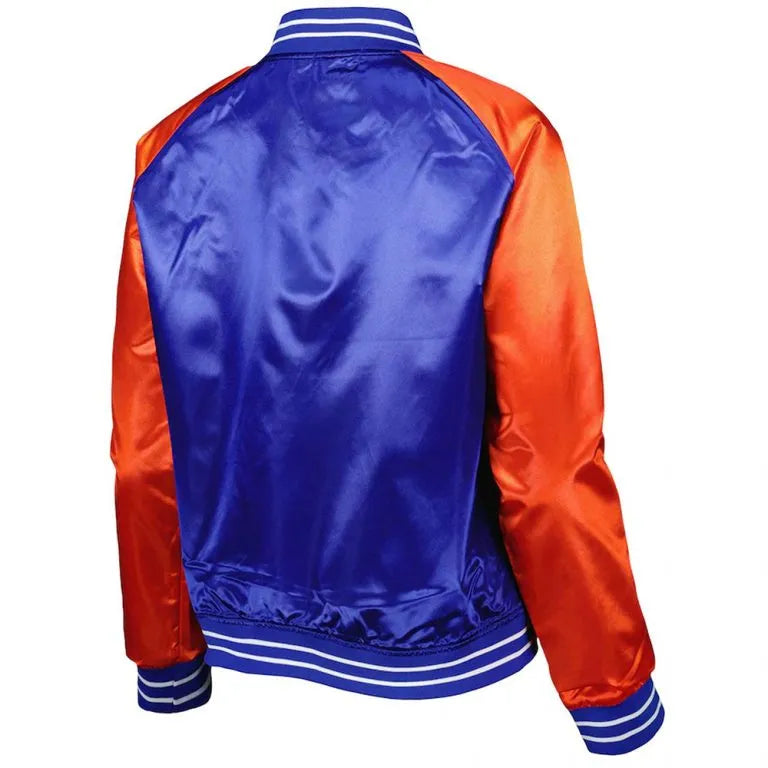 Denver Broncos Team 2.0 Full-Snap Varsity Orange and Blue Satin Men's Bomber Jacket