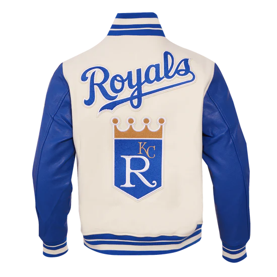 Kansas City Royals Varsity Off White Wool & Blue Leather Sleeves Men's Jacket