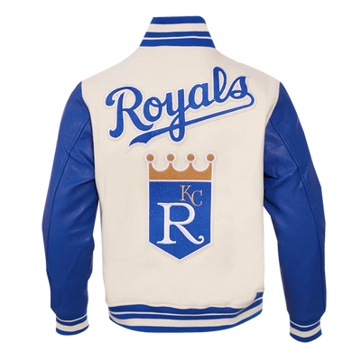 Kansas City Royals Varsity Off White Wool & Blue Leather Sleeves Men's Jacket