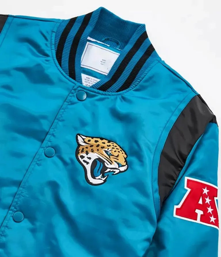Jacksonville Jaguars Full-Snap Varsity Blue Satin Men's Bomber Jacket