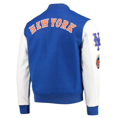 New York Mets Full-Zip Royal Blue Wool & White Leather Sleeves Varsity Men's Jacket