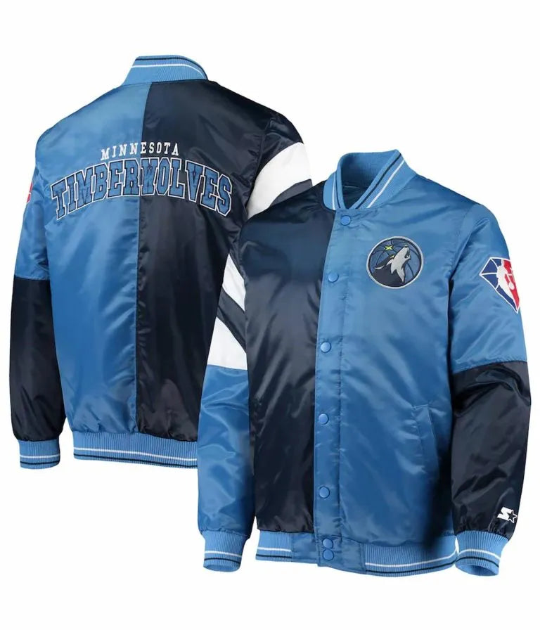 75th Anniversary Leader Minnesota Timberwolves Full-Snap Varsity Color Block Satin Men's Jacket