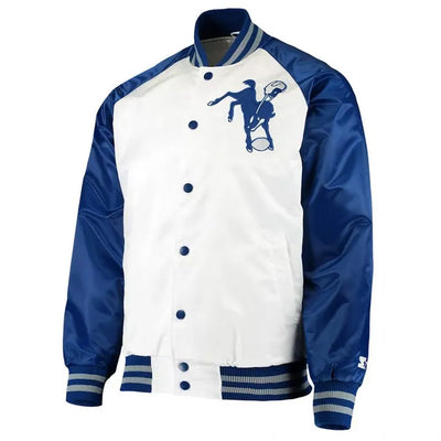 Indianapolis Colts Throwback Full-Snap Varsity White and Blue Satin Men's Bomber Jacket
