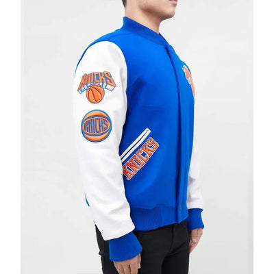 New York Knicks Varsity Royal Blue Wool & White Genuine Leather Sleeves Men's Letterman Jacket