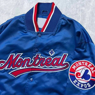 90’s Montreal Expos Full-Snap Blue Satin Bomber Neb's Jacket