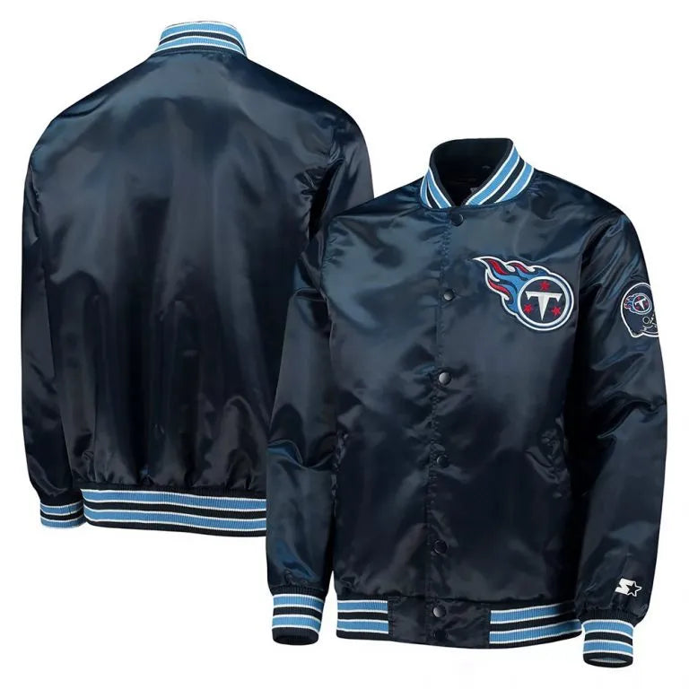 Tennessee Titans The Diamond Full-Snap Varsity Navy Blue Satin Men's Bomber Jacket