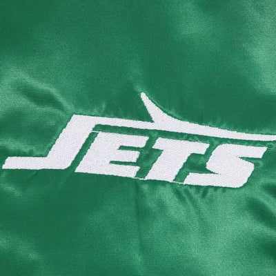 80s New York Jets Striped Full-Snap Varsity Green Satin Men's Bomber Jacket