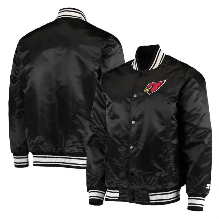 Arizona Cardinals Full-Snap Varsity Black Satin Men's Bomber Jacket