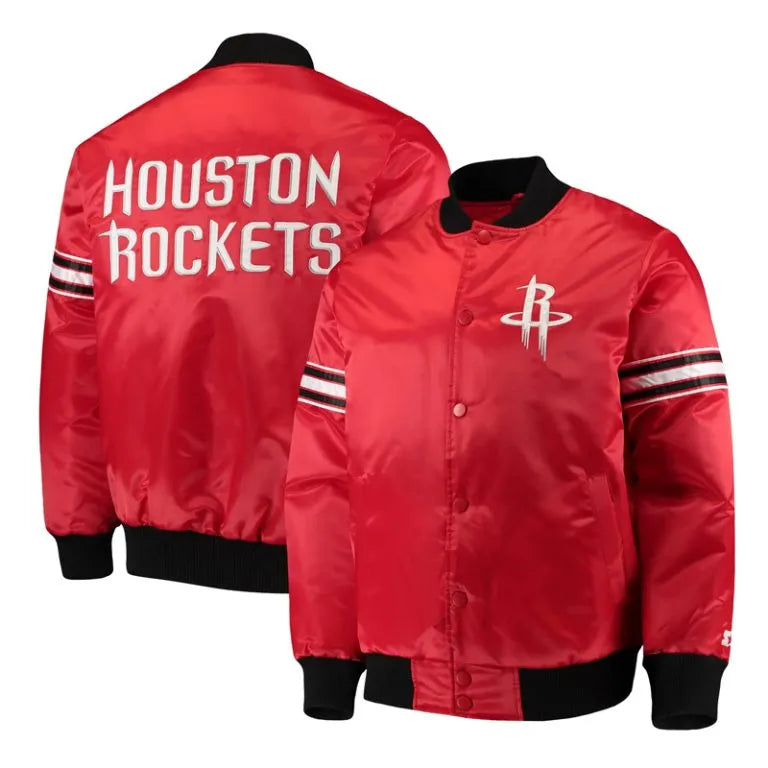 Houston Rockets The Draft Pick Full-Snap Varsity Red Satin Men's Bomber Jacket