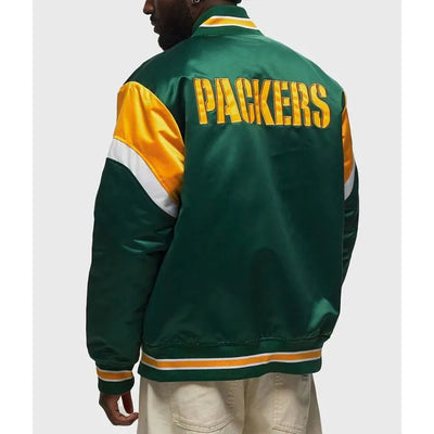 Green Bay Packers Heavyweight Full-Snap Varsity Green Satin Men's Bomber Jacket